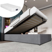 Letto singolo imbottito 90x200 cm grigio in cotone con contenitore; ricarica wireless e USB