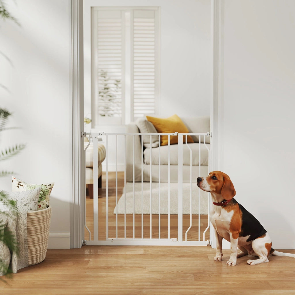 Barriera per Cani con Porta Aggiustabile 75-95 cm ¨C Zephmum ¨C Bianco