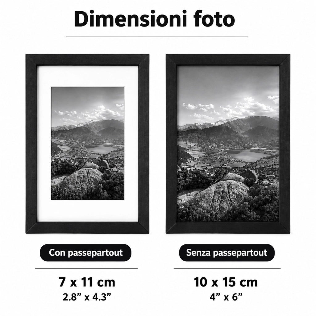 Cornice Portafoto Legno Nero Con Passepartout Disponibile in 10x15, 13x18, 20x30, 30x40 10 x 15 cm