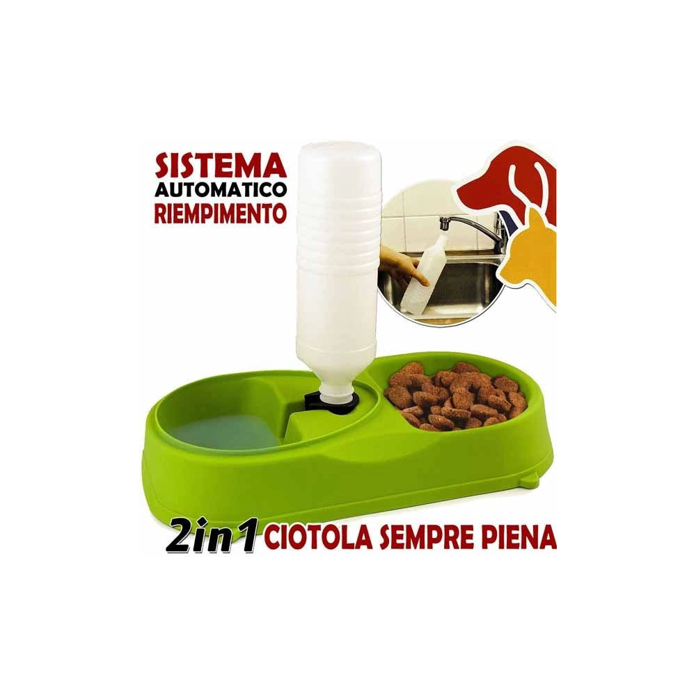 Trade Shop - Ciotola Doppia Per Cani E Gatti 2in1 Con Sistema Di Riempimento Acqua Automatico -