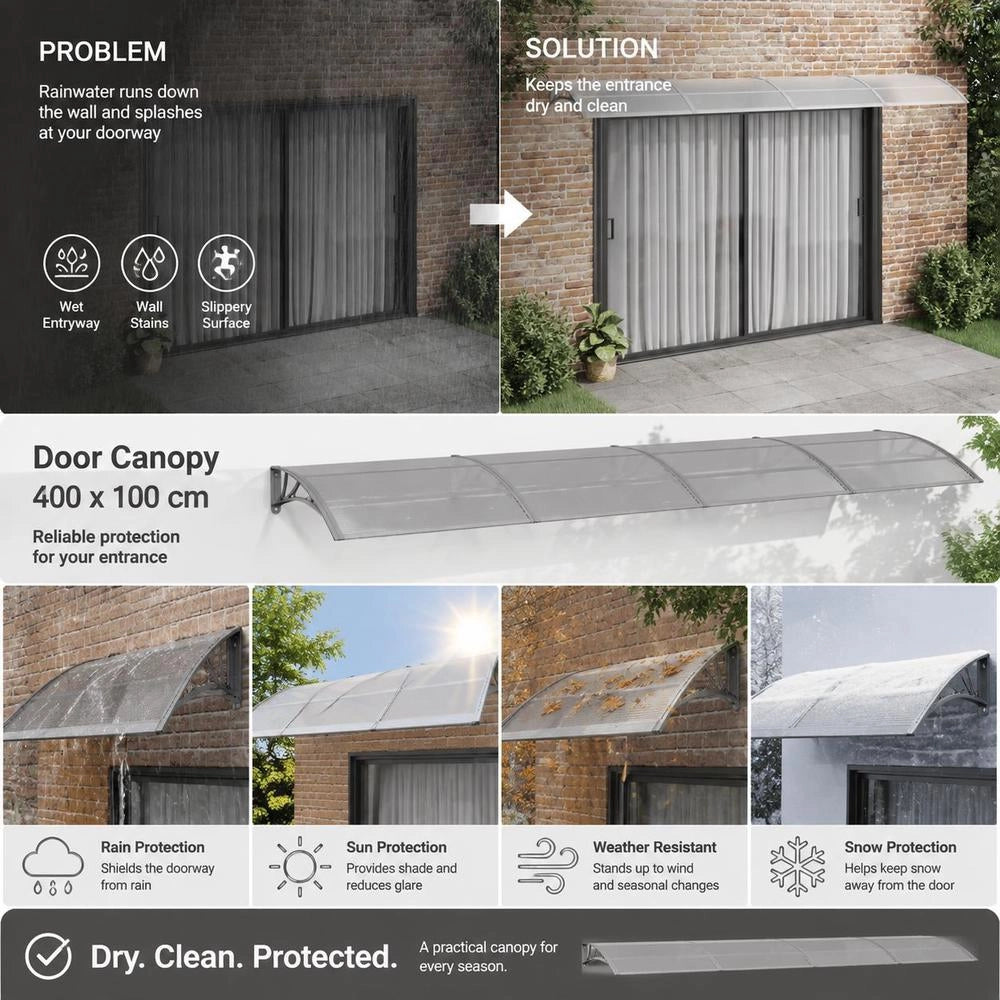 Door Canopy, Grey, 400 X 100 Cm, Polycarbonate