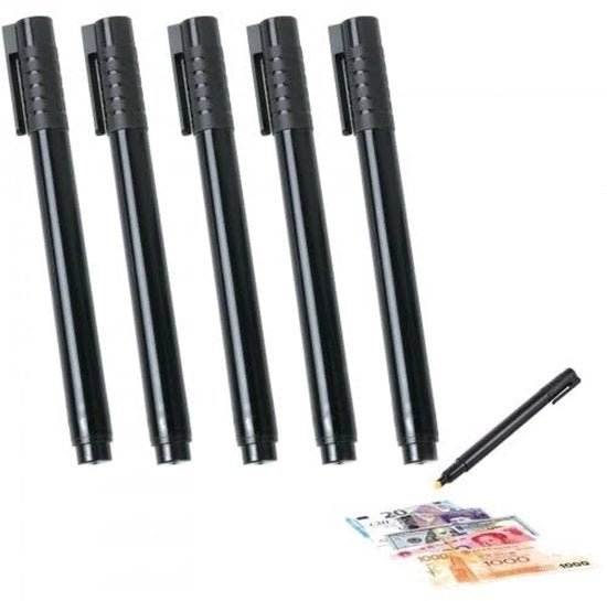 Detettore di Controbanca 5 pezzi - Detector di Moneta Falsa - Penna di Controllo di Contanti - Detector di Moneta Falsa - Euro/Dollaro/Lira - Cassetta Nera