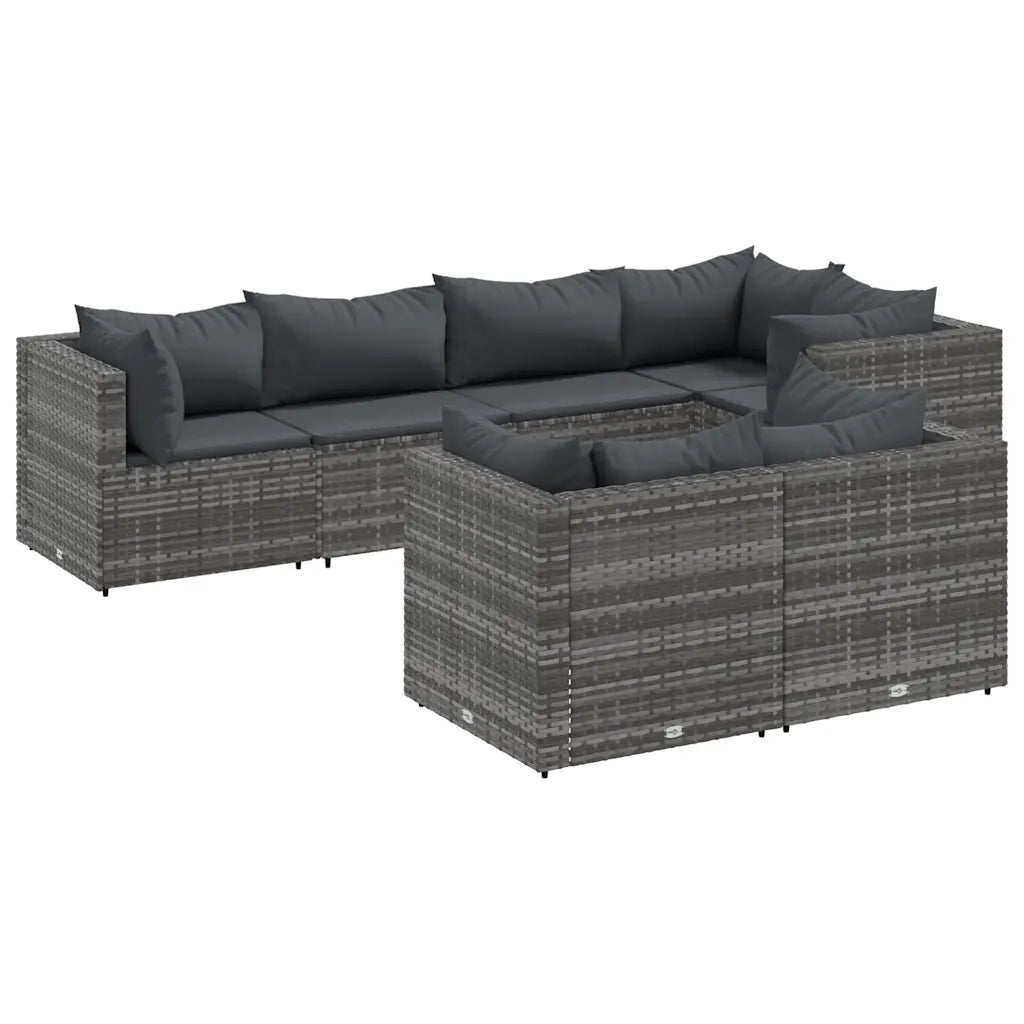 vidaXL Set Divani da Giardino 7 pz con Cuscini in Polyrattan Grigio