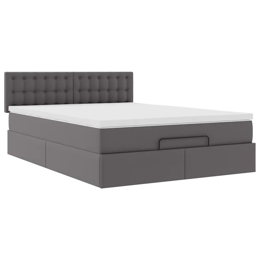 Struttura Letto Pouf con Materasso Grigio 140x200 cm Similpelle 3311311