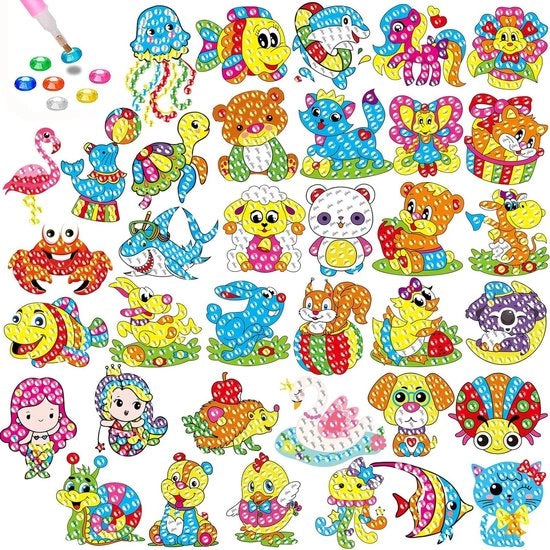 Set di adesivi con diamanti per bambini - 36 pezzi - disegno DIY - dipinto animale - set di adesivi con diamanti - set di smerilli - bambine - bambini - regalo