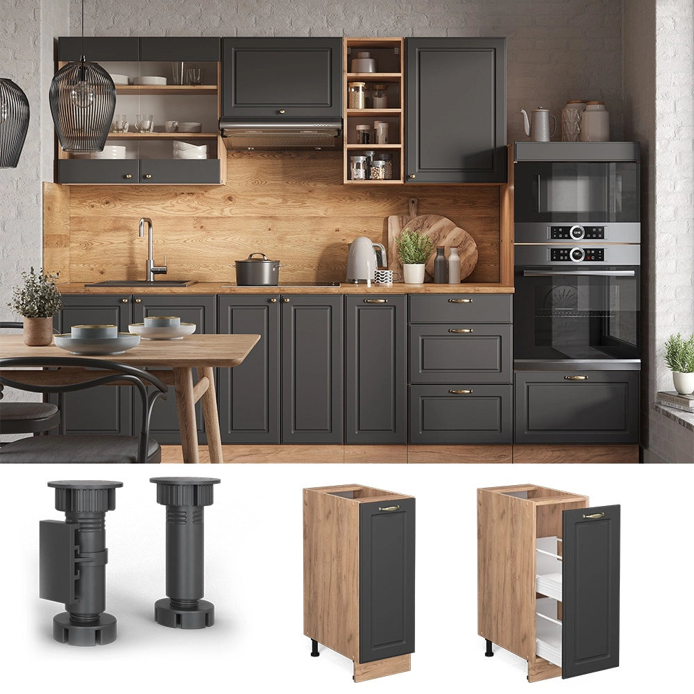 Armadio cucina dispensa alto Fame-Line Antracite-oro/Rovere dorato 30 cm, PL Antracite Vicco