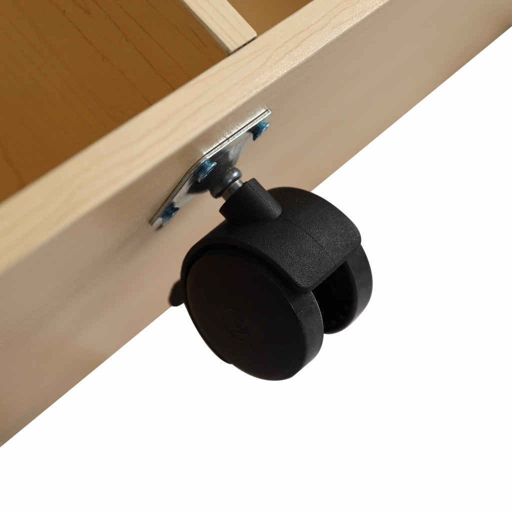 Mobile contenitore modulare con ripiani aperti e rotelle per soggiorno, camera e ufficio in MDF bianco e rovere chiaro