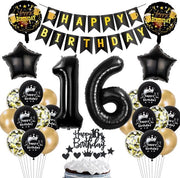 Decorazione di festa 16° compleanno - pallone oro nero - ragazzo ragazza - decorazione di compleanno per ragazza 16 anni