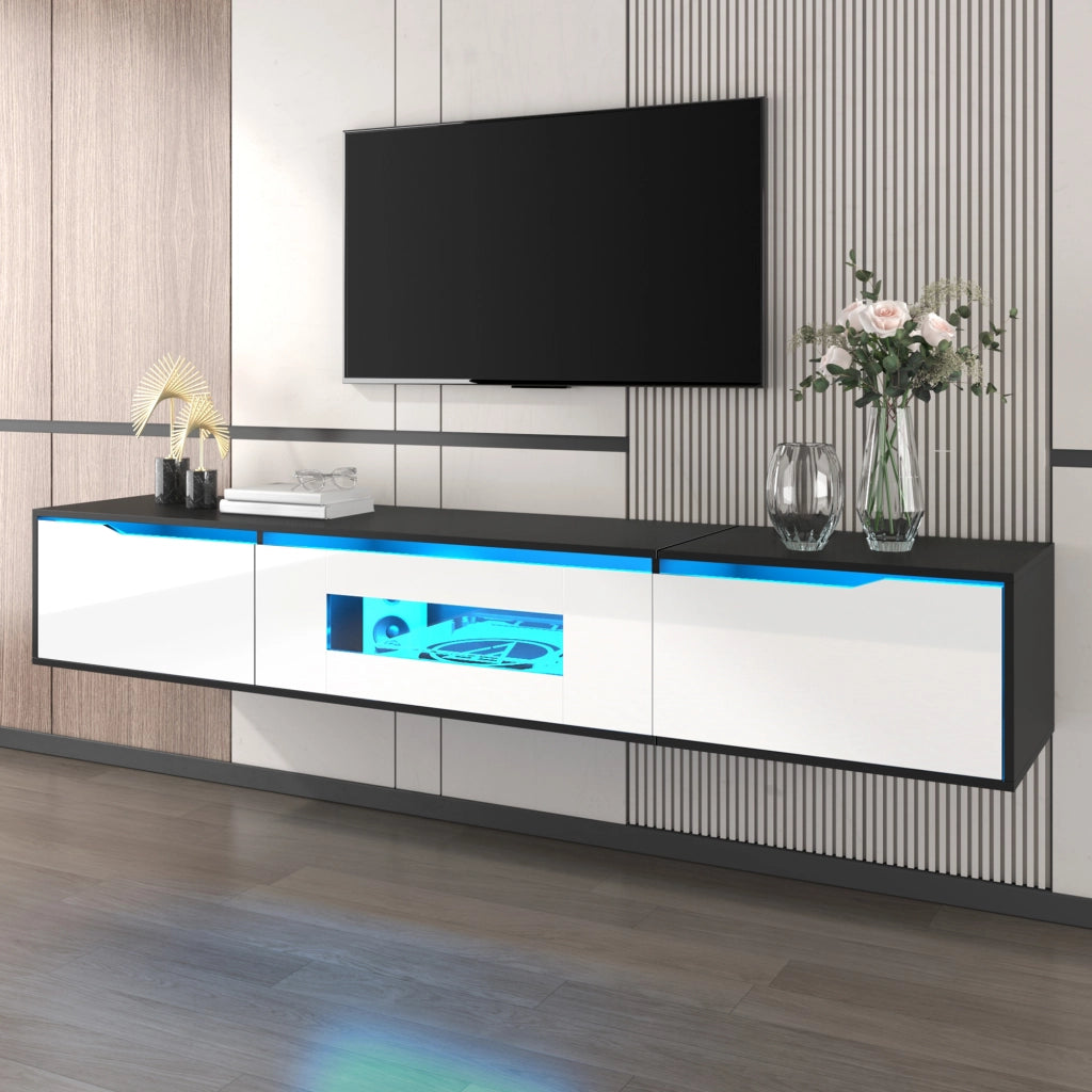 OKWISH Mobile TV con Vano Chiuso e Spazio Aperto, LED USB, Finitura Lucida, per Soggiorno, MDF, 180 x 35 x 30 cm