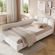 Letto per bambini in tessuto boucl¨¦ beige con testiera imbottita e braccioli