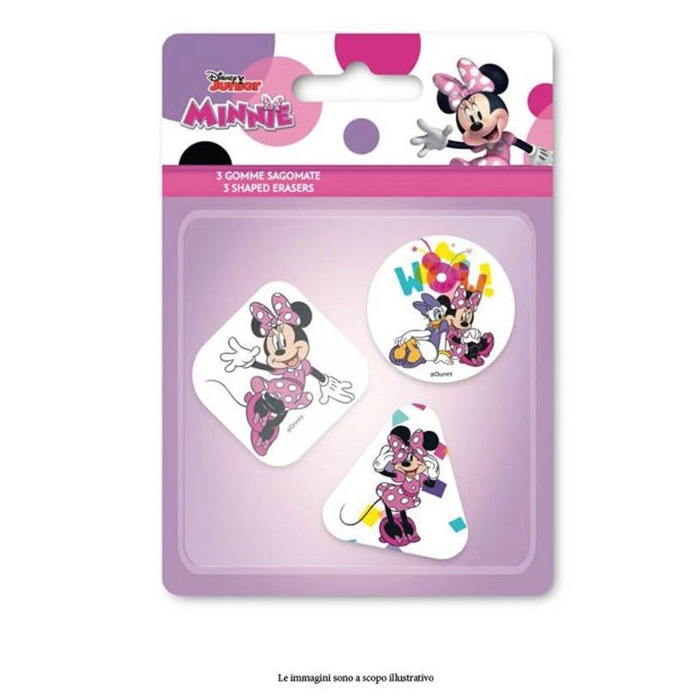 Trade Shop - Kit Gomme Per Cancellare 3pz Sagomate Tema Minnie Cancelleria Per Bambine Scuola 953667 -