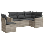Set Divano da Giardino 5pz | Set Salotto da Giardino con Cuscini Grigio Chiaro Polyrattan