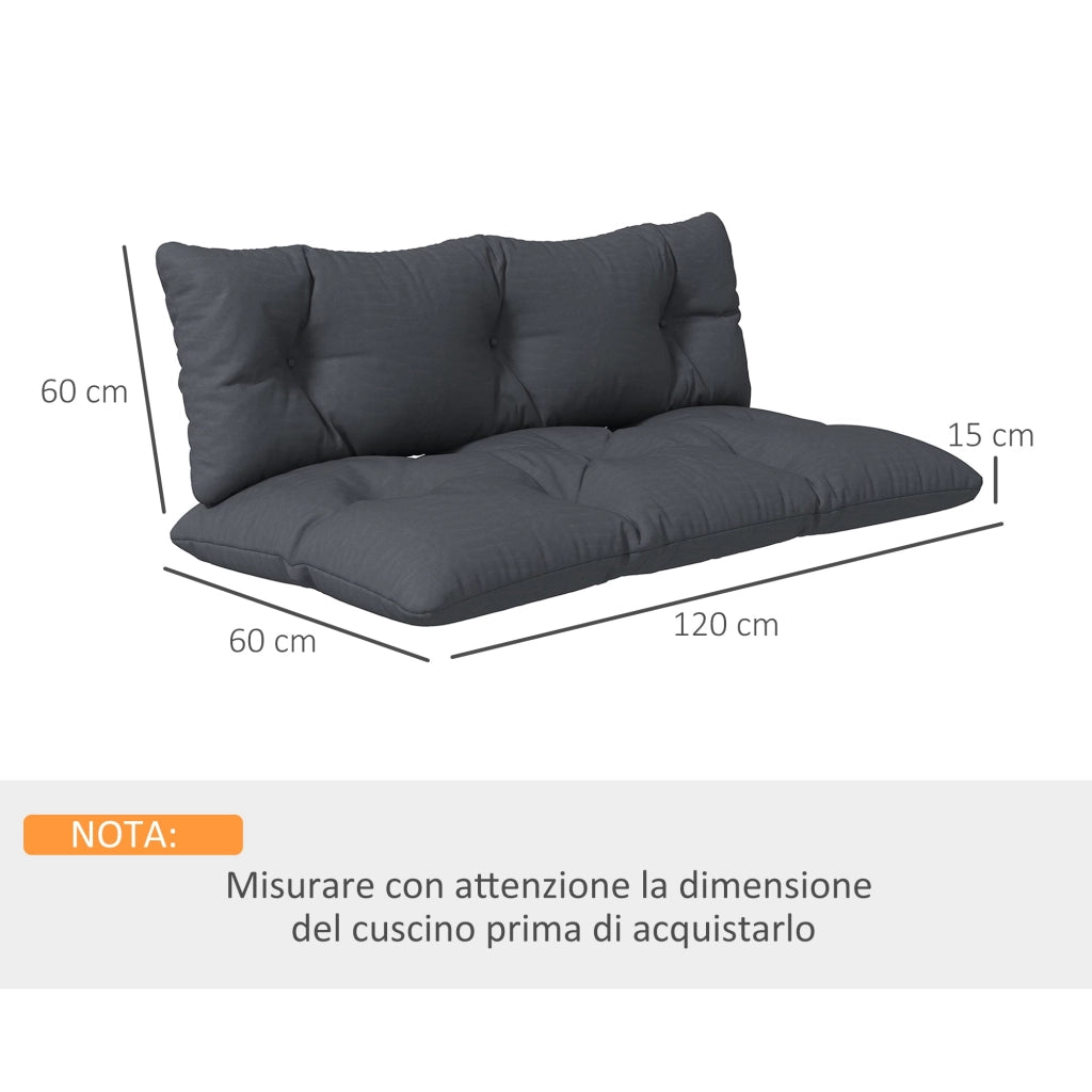 Set 2 Cuscini da Giardino per Divani e Pallet in Poliestere con Imbottitura Spessa Grigio Carbone