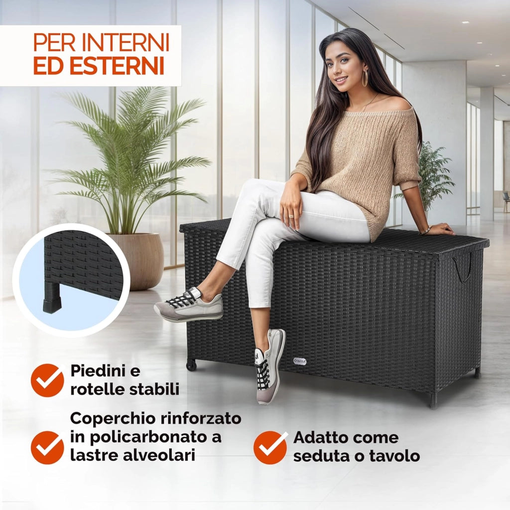 ® Baule da Esterno XXL 117x53x60cm 270L Box con Ruote Impermeabile Resistente Cassettone Contenitore Cuscini Giocatoli Mobili Giardino Bauli