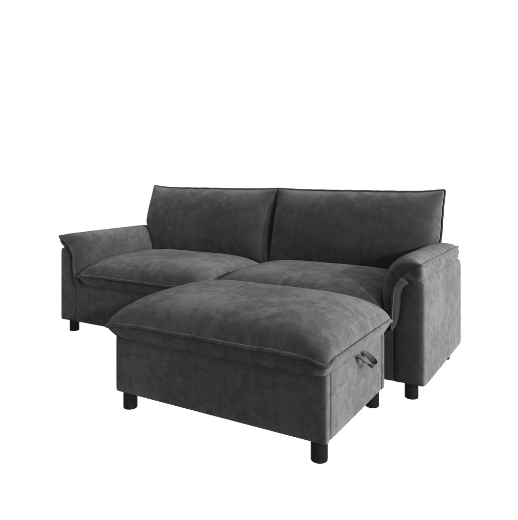 Divano cloud modulare con pouf contenitore; 216 cm; in chenille grigio