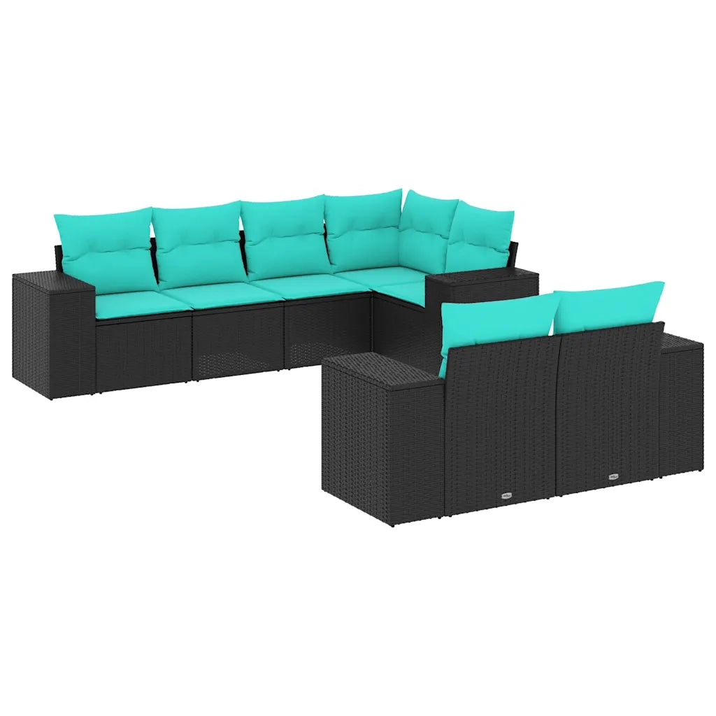 Set Divani da Giardino 7 pz con Cuscini Nero in Polyrattan 3222806