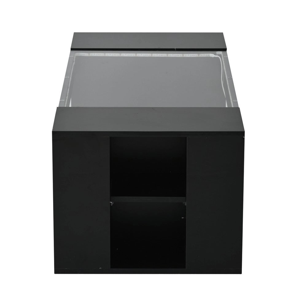 Tavolino da Caff¨¨ con Piano in Vetro Temperato e LED ¨C MINIMAL ¨C Nero, MDF, 100x50x40
