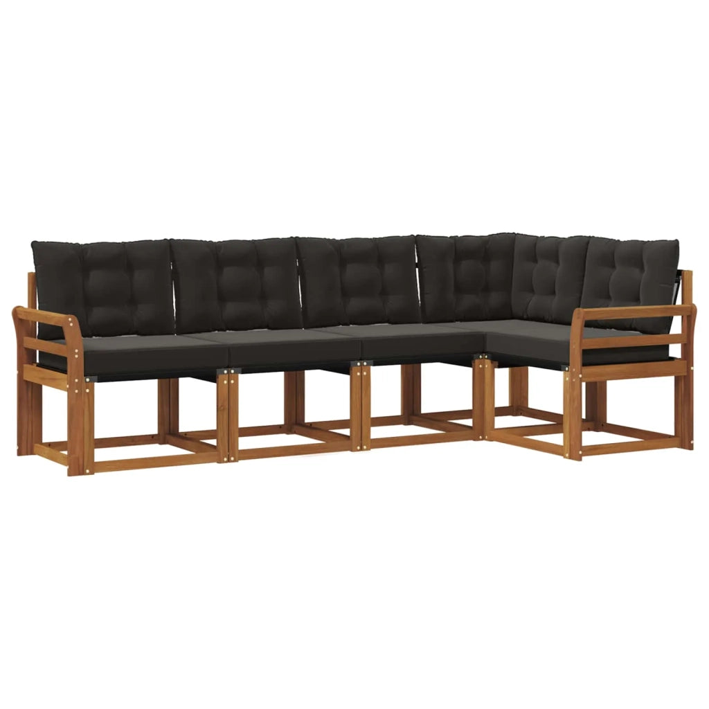 Set di divani da esterno con cuscino 5 pcs Naturale e Nero