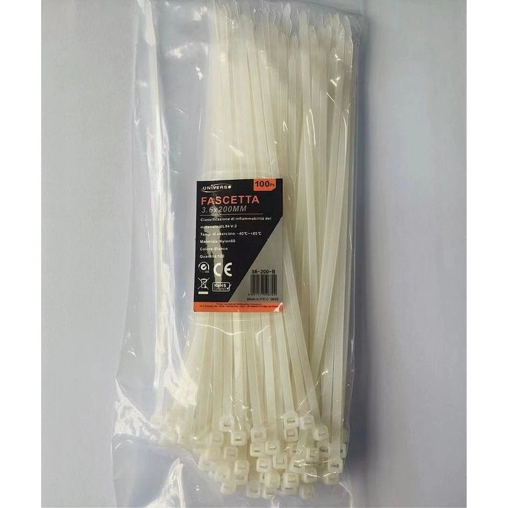 Trade Shop - Set 100 Pz Fascette Serracavo Autobloccanti In Nylon Bianco 3.6 X 200mm 36-200-b -
