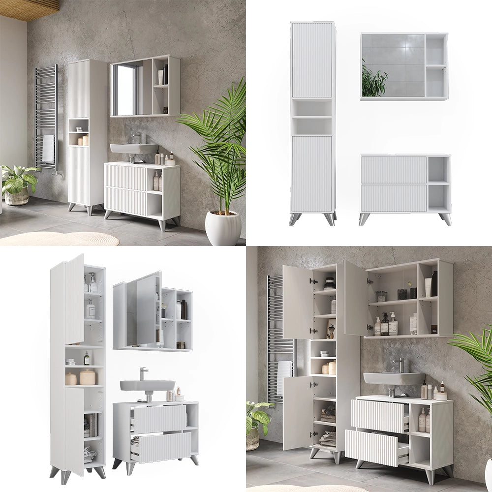 Vicco Set di mobili da bagno Bianco 80 cm, set 3