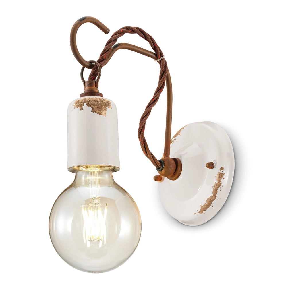 Applique Vintage Ceramica Bianca Con Filamento 1 Luce E27