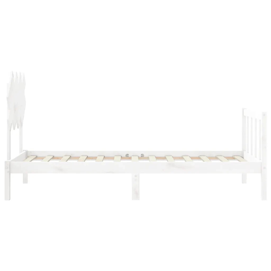 Giroletto con Testiera-Struttura Letto con testiera Bianco Single in Legno Massello 708246