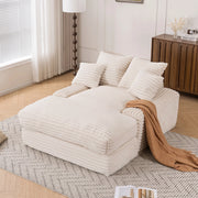 Chaise longue 135x165 cm beige in velluto a coste; 4 cuscini lavabili