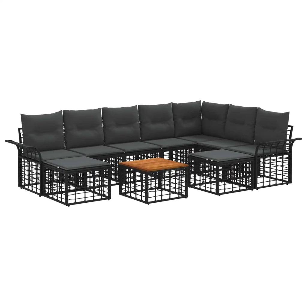 Set di divani da esterno 10 pcs Nero e Grigio scuro Poliestere