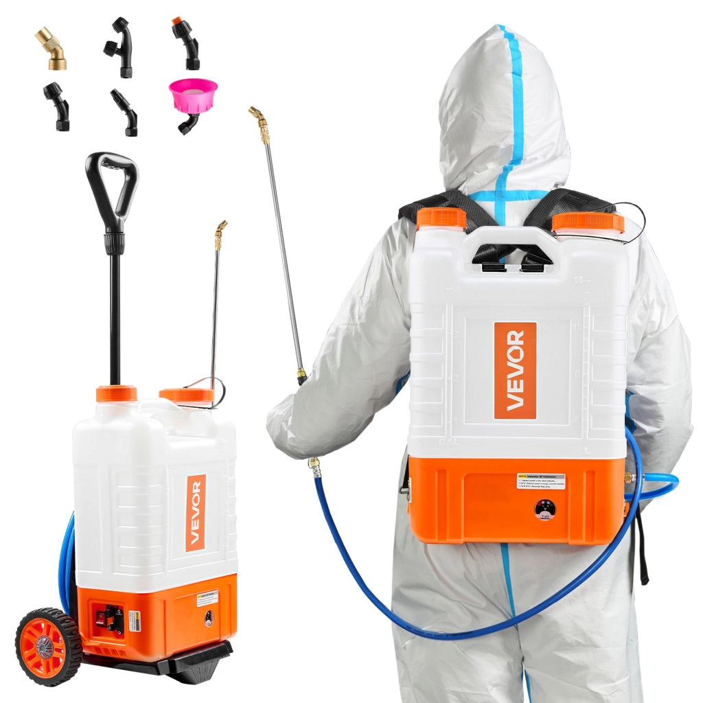 Irroratore a Spalla e Carrello 15L 12V Pressione Regolabile 0-94 PSI con Ruote 6 Ugelli e 2 Lance per Giardino e Diserbo