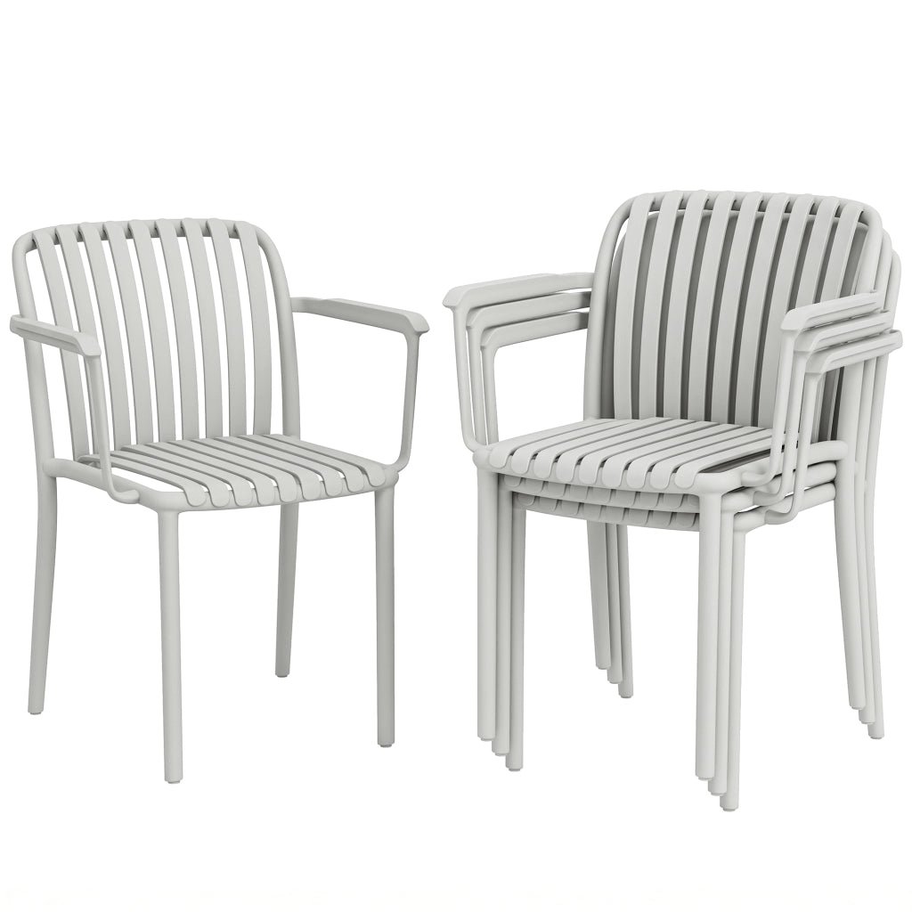 Set di Sedie da Giardino Impilabili con Braccioli ¨C zephmum ¨C Grigio, Plastica