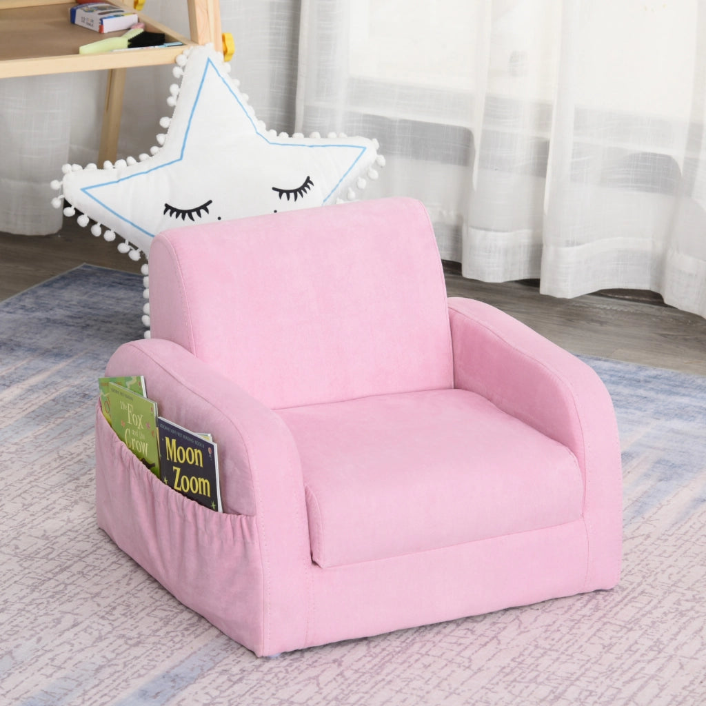 Sedia imbottita per bambini 2 in 1 con braccioli ¨C zephmum ¨C rosa 47x45x38 cm