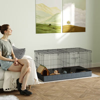 Gabbia per Animali Piccoli 2 in 1 121x61x61 cm con Coperchio Rimovibile e Sezioni Separate Nero