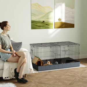 Gabbia per Animali Piccoli 2 in 1 121x61x61 cm con Coperchio Rimovibile e Sezioni Separate Nero