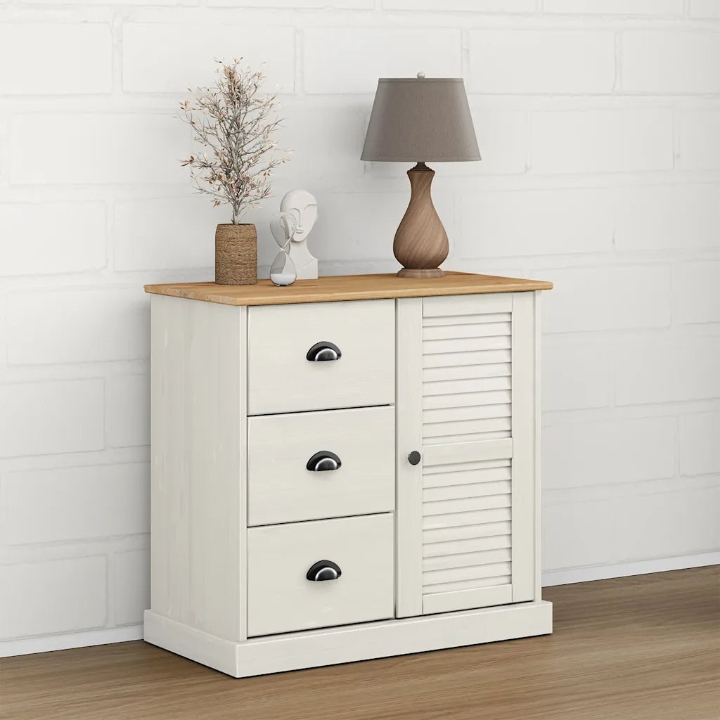 Credenza Cassetti VIGO Bianco 78x40x75 cm Legno Massello Pino 353200