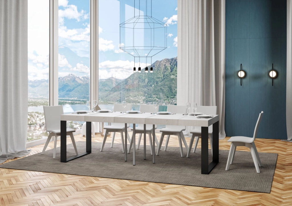 Tavolo Allungabile 90-246x90x77 cm Tecno Premium Bianco Frassino Telaio Antracite