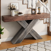 Consolle con struttura a croce a X e piano in truciolare, per ingresso e soggiorno, noce, 140 × 30 × 80 cm