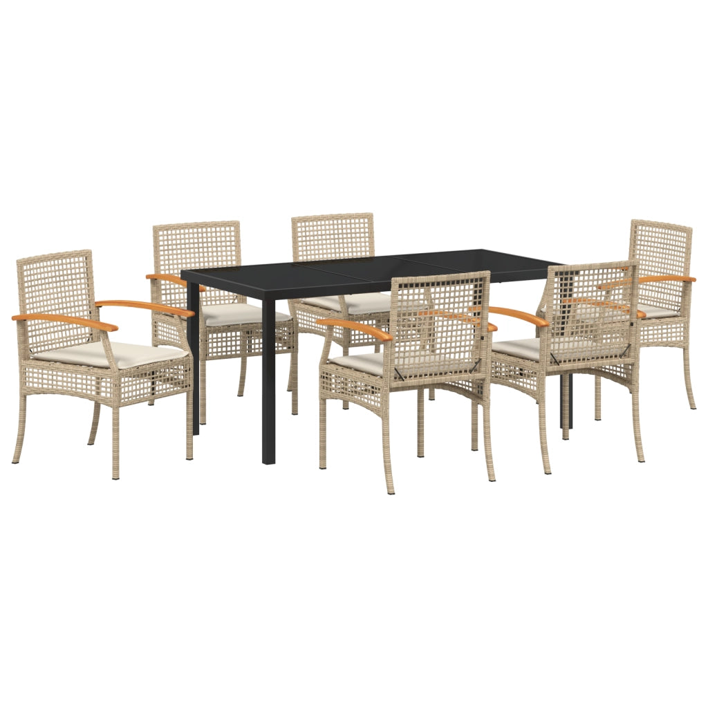 Set da Pranzo da Giardino 7 Pezzi con Cuscini Beige Rattan Polimerico