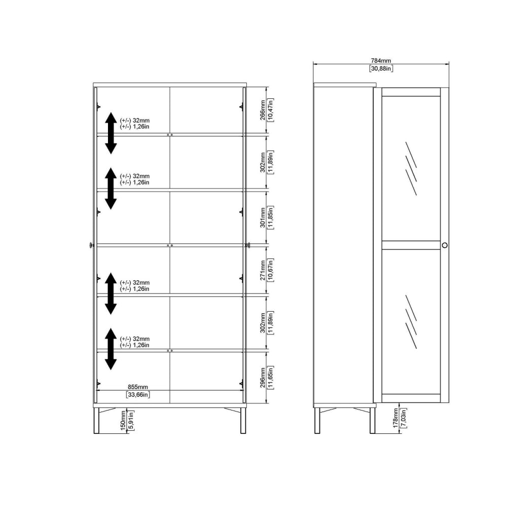 Vetrina Wutip, Credenza espositiva, Vetrinetta multiuso, Madia da soggiorno, 89x36 h203 cm, Bianco