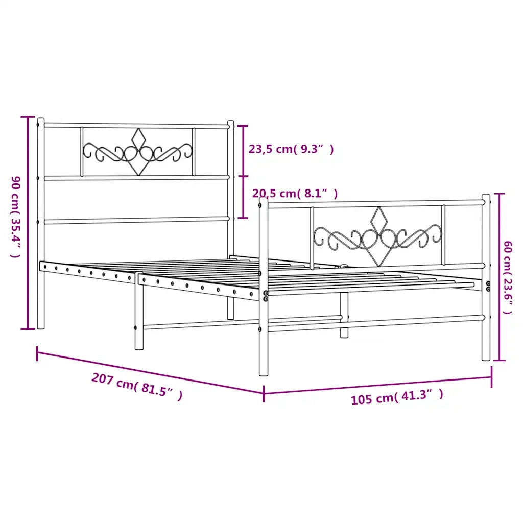 vidaXL Giroletto con Testiera e Pediera Metallo Nero 100x200 cm