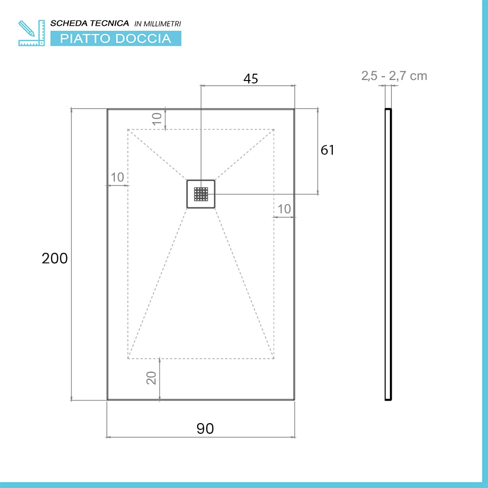 Piatto doccia 90x200 in resina riducibile bianco effetto pietra - Karen