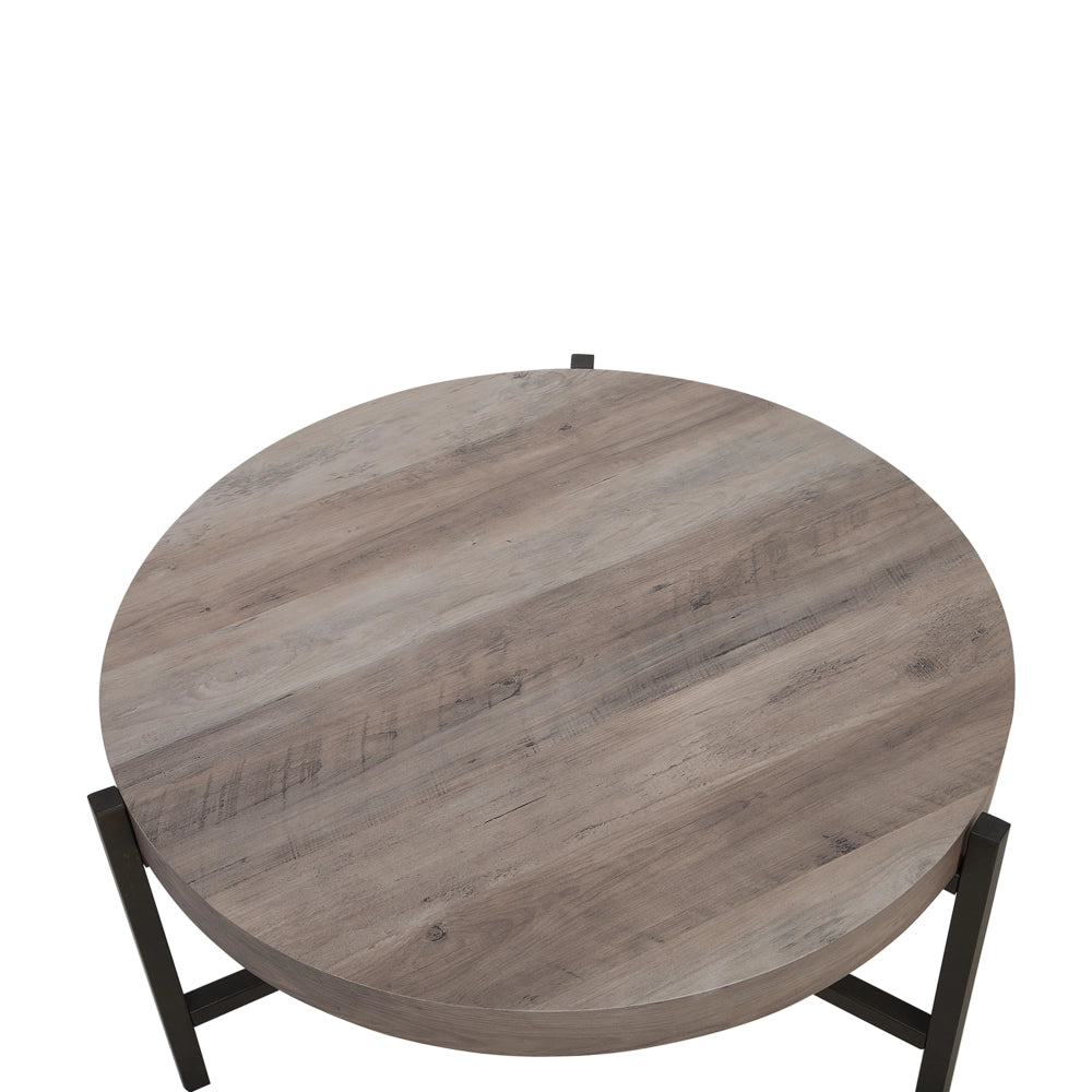 Tavolino da caffè Piano in legno tortora Gambe in metallo Nero 70 cm Rotondo moderno da salotto industriale