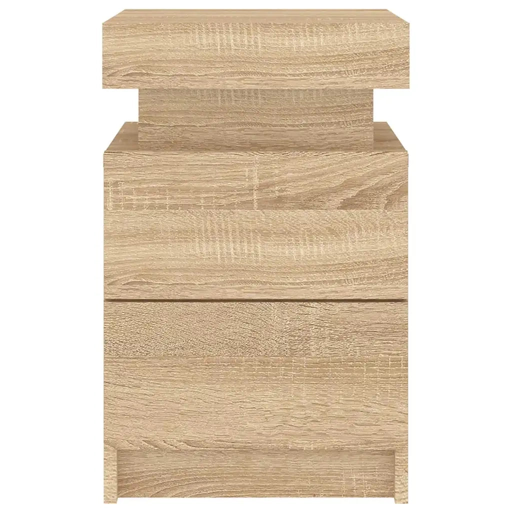 Set di 2 Comodini | Armadio da Notte | Mobiletto da notte con Luci LED Rovere Sonoma 35x39x55 cm