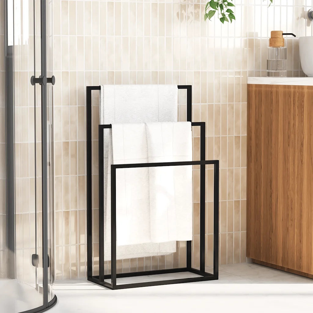 Portasciugamani da Pavimento Nero 48x24x79cm in Ferro 343090