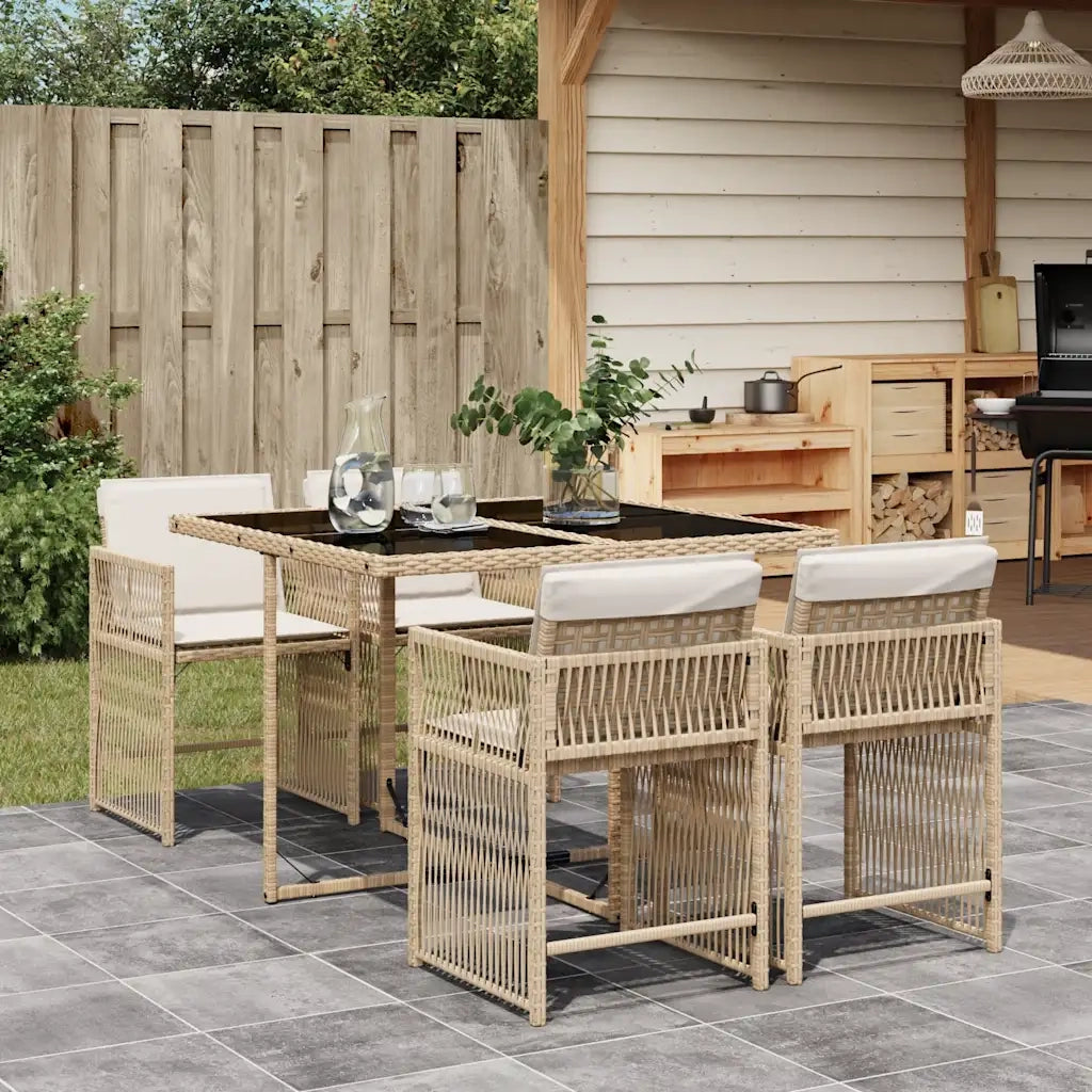 Set da Pranzo da Giardino 5 pz | Set Salotto da Giardino con Cuscini Beige in Polyrattan