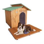CUCCIA IN LEGNO PER CANI DA ESTERNO MODELLO ALPI CON DAVANZALE C-SETTER  CON "TENDINA OMAGGIO" L.90 x P.137 x H.80