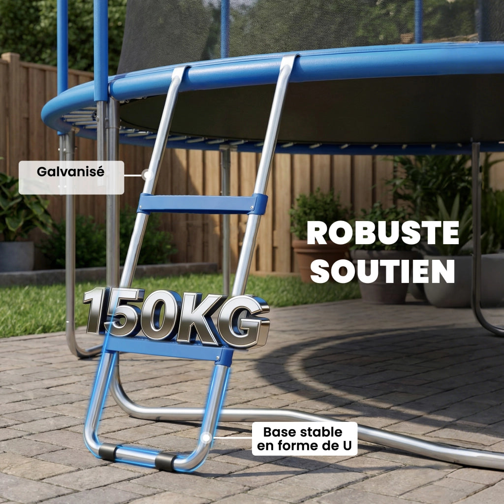 Scala per Trampolino 2 Gradini Larghe con Gancio Universale ¨C zephmum ¨C Acciaio Galvanizzato, 97x32x7 cm, Blu