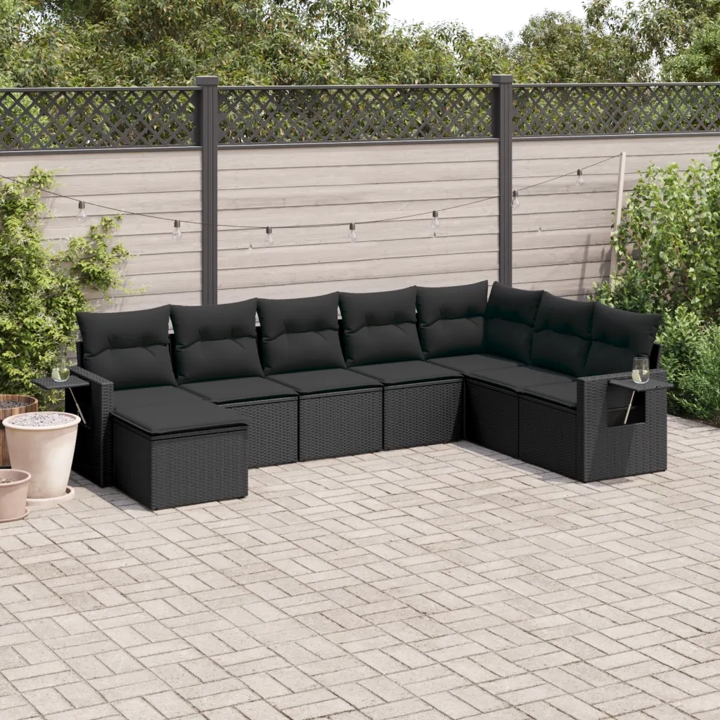 Set Divani da Giardino con Cuscini 8 pz Nero in Polyrattan