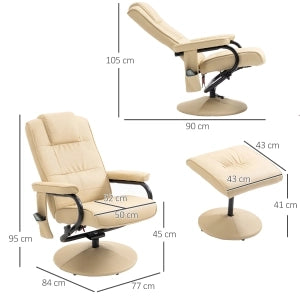 POLTRONA Massaggiante girevole 360° con poggiapiedi, 80x64x39 cm, bianco crema, metallo