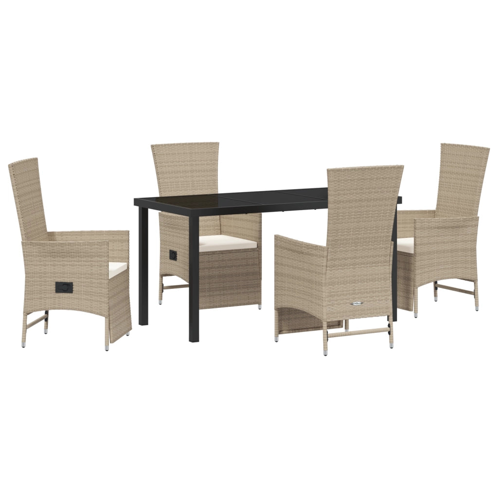 Set da Pranzo da Giardino 5 Pezzi con Cuscini Beige Rattan Polimerico