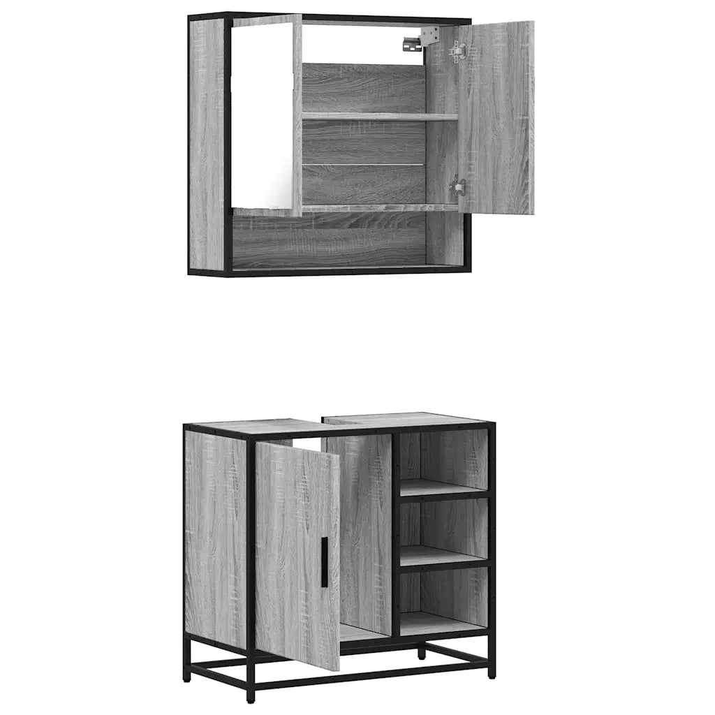 Set Mobili da Bagno 2 pz Grigio Sonoma in Legno Multistrato 3300938